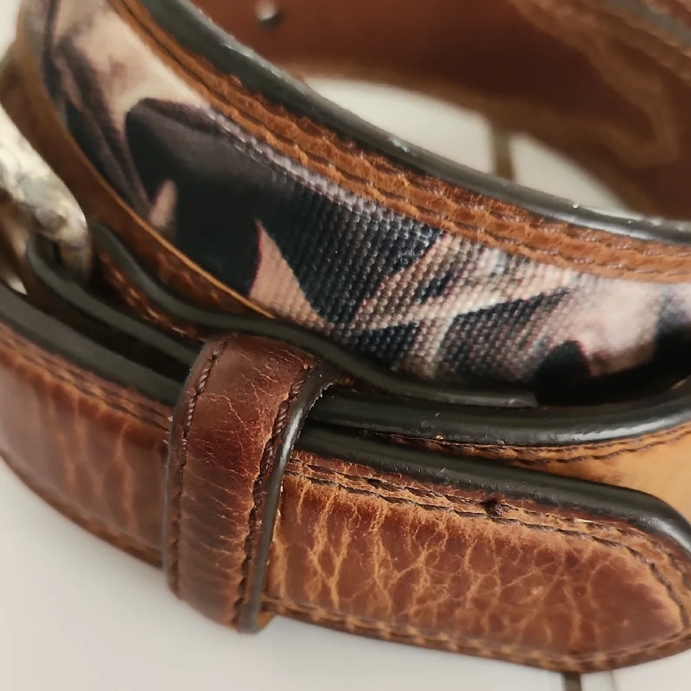 Ariat Camo Brown Leather Belt with Silver Buckle 26